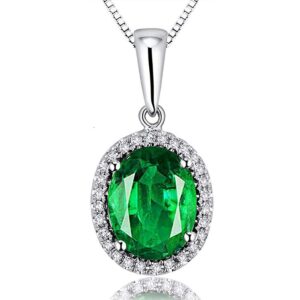 Lanmi 14K White Gold Natural Green Emerald Diamond Pendant Necklaces Engagement Valentine's day Gift for Women Valentine's Day Gift Promotion