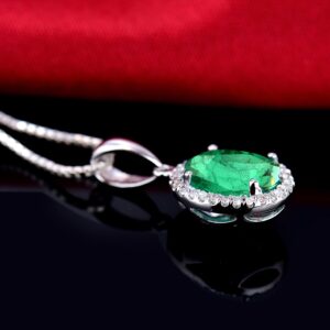 Lanmi 14K White Gold Natural Green Emerald Diamond Pendant Necklaces Engagement Valentine's day Gift for Women Valentine's Day Gift Promotion