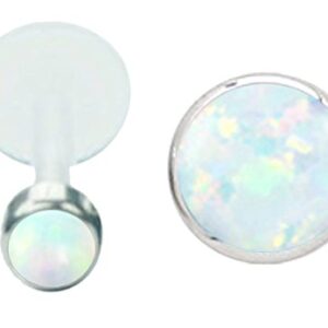 White Fire Synthetic Opal Flex Flexible Bioplastic Labret Monroe Lip Tragus Piercing bar Body Jewelry Ring 14g, 14 Gauge