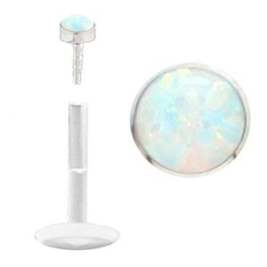 White Fire Synthetic Opal Flex Flexible Bioplastic Labret Monroe Lip Tragus Piercing bar Body Jewelry Ring 14g, 14 Gauge