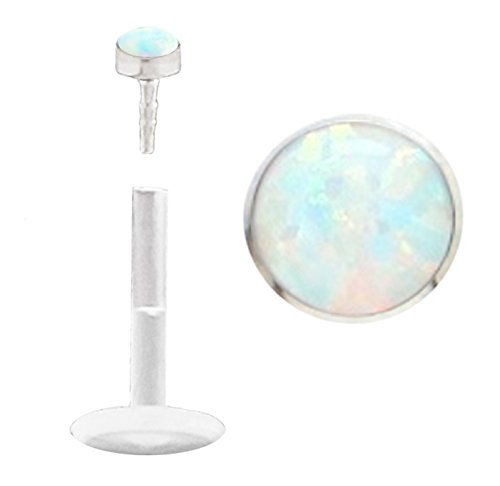 White Fire Synthetic Opal Flex Flexible Bioplastic Labret Monroe Lip Tragus Piercing bar Body Jewelry Ring 14g, 14 Gauge