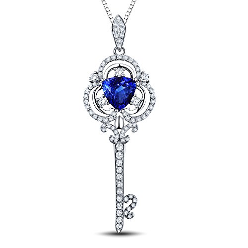 Lanmi Design 14K/18K White Gold Natural Tanzanite Diamond Necklace Pendant for Women Engagement Wedding Valentine's Day Gift