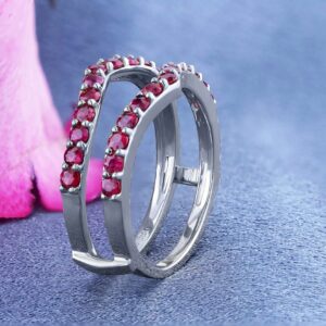 Dazzlingrock Collection Round Ruby Double Guard Wedding Band Enhancer Ring for Women in 14K White Gold, Size 8