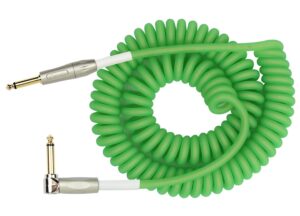 kirlin cable kirlin imk-202pfgl-30/grf-straight to right angle ¼” premium coil instrument cable, green translucent pvc jacket-30ft, 1/4" mono plug, (imk-202pfgl-30/grf)