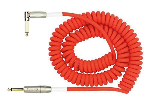 KIRLIN Cable Kirlin IMK-202PFGL-30/RDF-Straight Premium Coil Instrument Cable, Red Translucent PVC Jacket-30ft, 1/4" Mono Plug, Straight to Right Angle, (IMK-202PFGL-30/RDF)