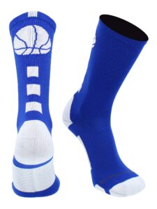 madsportsstuff basketball socks with basketball logo crew socks (royal/white, small)