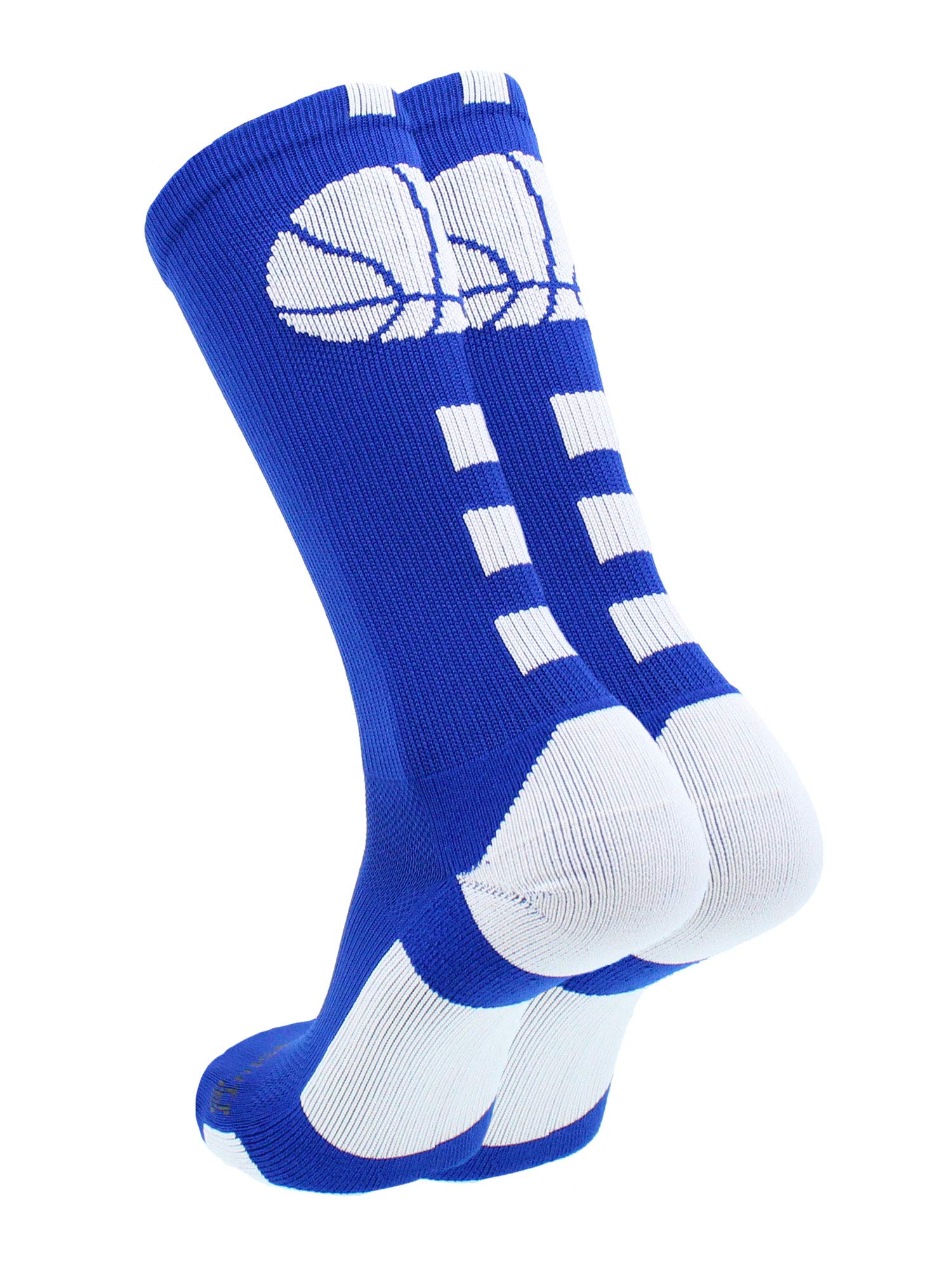 MadSportsStuff Basketball Socks with Basketball Logo Crew Socks (Royal/White, Small)