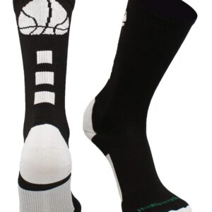 MadSportsStuff Basketball Logo Athletic Crew Socks, Medium - Black/White