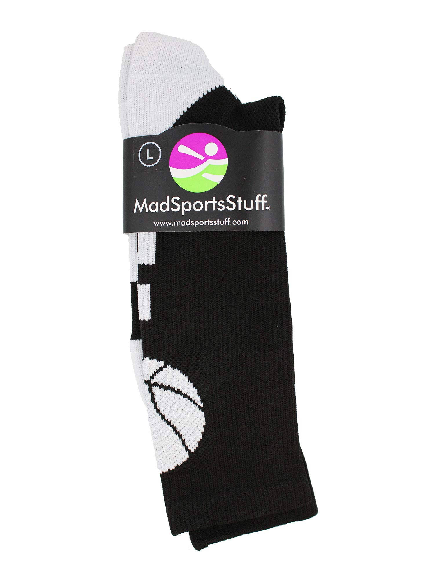 MadSportsStuff Basketball Logo Athletic Crew Socks, Medium - Black/White