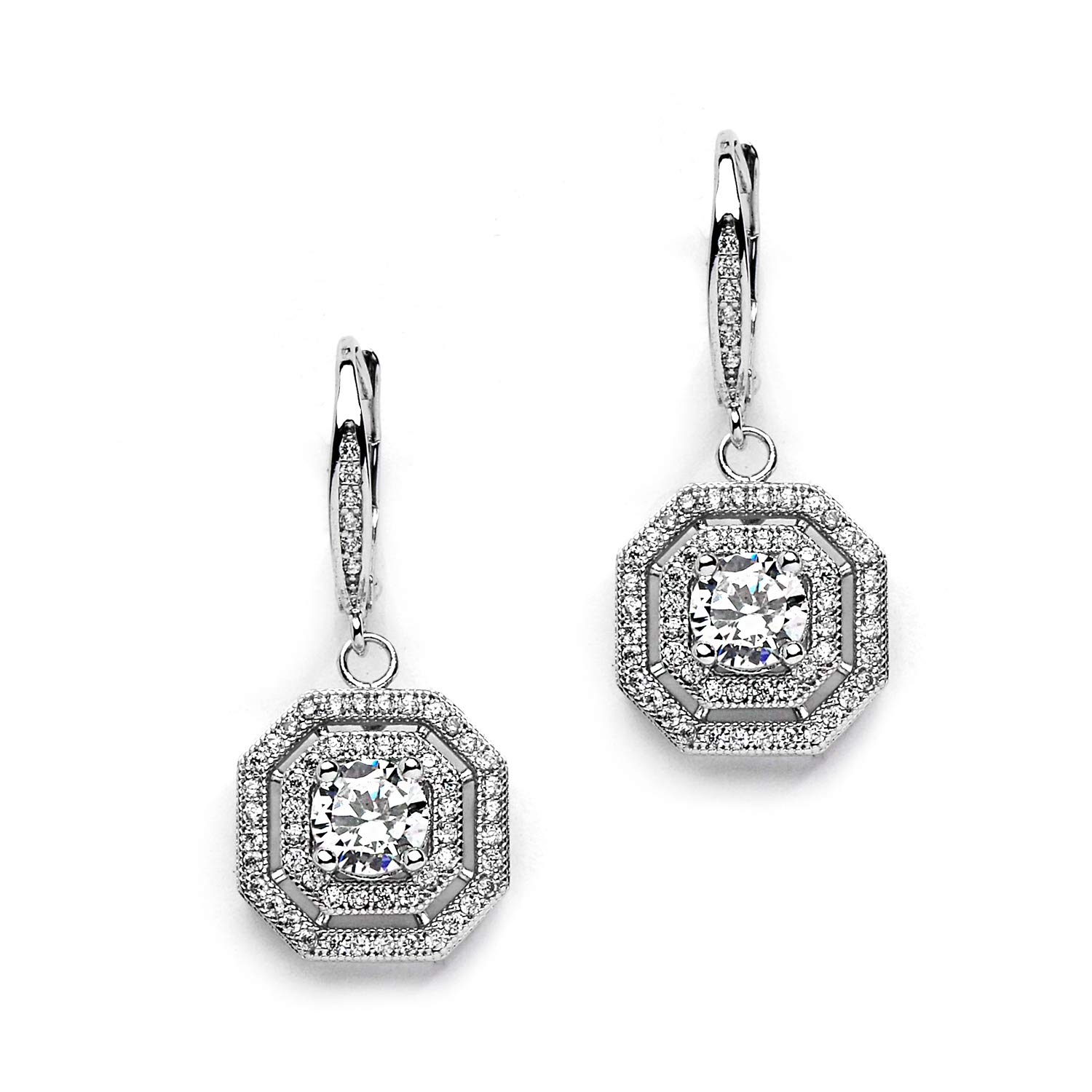 Mariell Art Deco Vintage Wedding CZ Dangle Bridal Earrings with Pave Octagon Drops