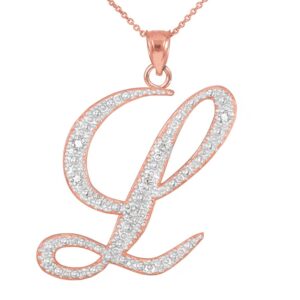 14k rose gold diamond accented dangling cursive initial l charm 4/5" pendant necklace, 22"