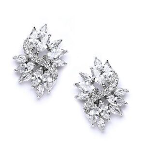 Mariell Cubic Zirconia Bridal Earrings, Silver Platinum Plating, CZ Crystal Wedding Earrings for Brides, Bridesmaids, Prom, Homecoming and Mother of the Bride