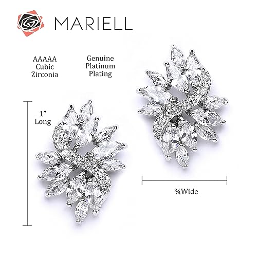 Mariell Cubic Zirconia Bridal Earrings, Silver Platinum Plating, CZ Crystal Wedding Earrings for Brides, Bridesmaids, Prom, Homecoming and Mother of the Bride