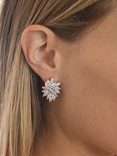 Mariell Cubic Zirconia Bridal Earrings, Silver Platinum Plating, CZ Crystal Wedding Earrings for Brides, Bridesmaids, Prom, Homecoming and Mother of the Bride