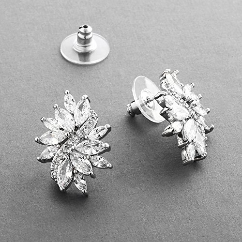 Mariell Cubic Zirconia Bridal Earrings, Silver Platinum Plating, CZ Crystal Wedding Earrings for Brides, Bridesmaids, Prom, Homecoming and Mother of the Bride