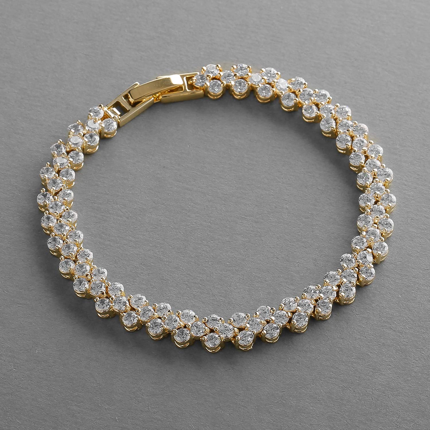 Mariell Cubic Zirconia Gold Tennis Bracelet for Brides, Wedding, Prom or Everyday - Real 14K Gold Plated