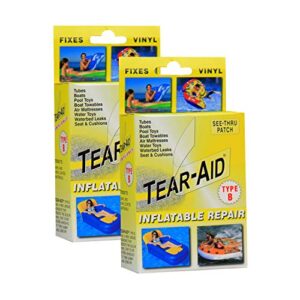 tear-aid inflatable repair kit, type b clear patch kit for vinyl and vinyl-coated materials, use for inflatable bounce house, boat, waterslide, air matress & more, yellow box, 2 pack