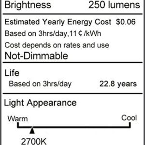 LOHAS 3W LED Light Bulb, G14 LED 25W Equivalent Light, E26 Medium Base Warm White 2700K LED Tiny Bulb, 120V Small Night Light Bulbs for Bedroom Ceiling Fan Table Lamp Lighting, Not-Dim 6 Pack