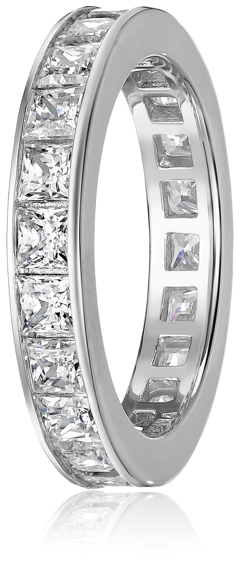 Amazon Essentials Platinum-Plated Sterling Silver and Infinite Elements Cubic Zirconia Wedding Ring Set, Size 9 (previously Amazon Collection)