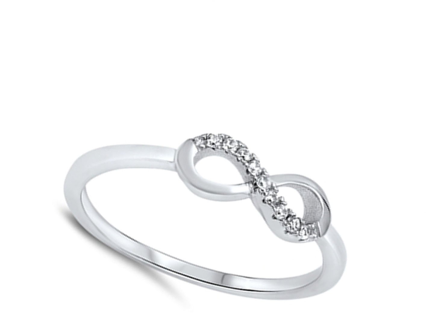 Infinity Forever Love White CZ Promise Ring .925 Sterling Silver Band Size 6