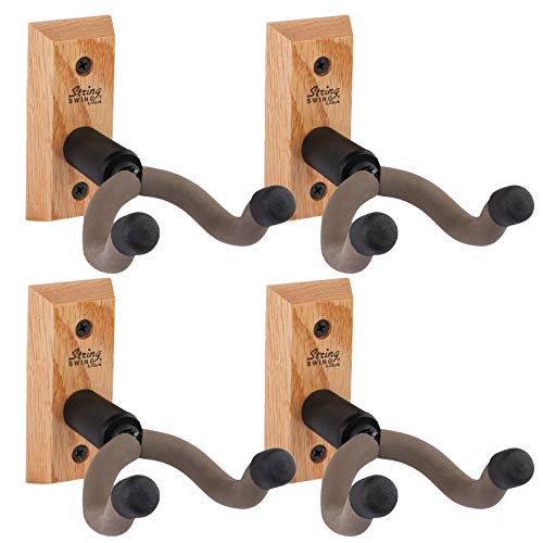 String Swing - 4 Pack Oak Wall Mount Guitar Hanger - Guitar Hook for Wall - Hardwood Guitar Wall Hanger - Wall Mounted Guitar Holder - Guitar Accessories - CC01K-O4 - Made in USA