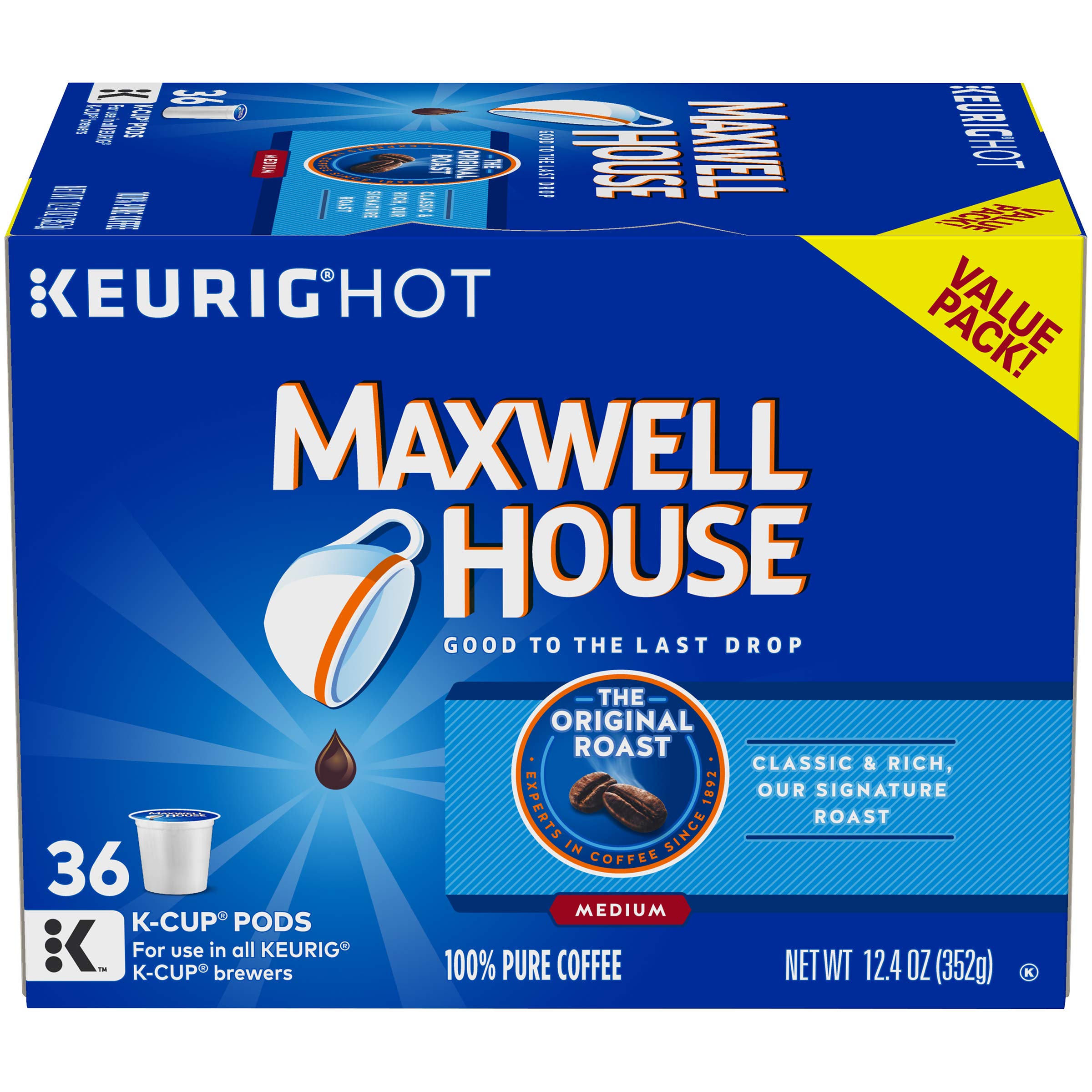 Maxwell House Original Medium Roast K-Cup Coffee Pods (36 Pods)