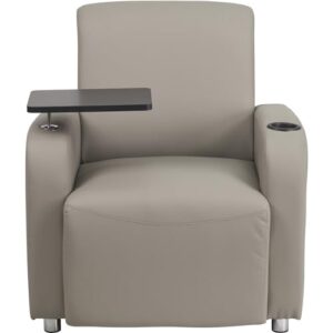 Flash Furniture George LeatherSoft Guest Chair with Tablet Arm and Cup Holder, Upholstered Tablet Arm Chair for Offices and Waiting Rooms, Gray