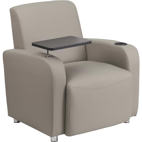 Flash Furniture George LeatherSoft Guest Chair with Tablet Arm and Cup Holder, Upholstered Tablet Arm Chair for Offices and Waiting Rooms, Gray