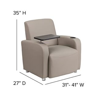 Flash Furniture George LeatherSoft Guest Chair with Tablet Arm and Cup Holder, Upholstered Tablet Arm Chair for Offices and Waiting Rooms, Gray