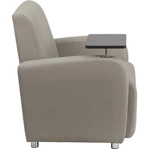 Flash Furniture George LeatherSoft Guest Chair with Tablet Arm and Cup Holder, Upholstered Tablet Arm Chair for Offices and Waiting Rooms, Gray