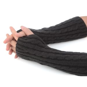 Flammi Women's Cable Knit Arm Warmers Fingerless Gloves Thumb Hole Gloves Mittens (Grey)