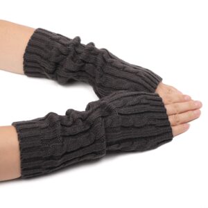 Flammi Women's Cable Knit Arm Warmers Fingerless Gloves Thumb Hole Gloves Mittens (Grey)