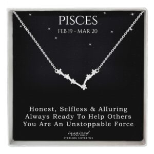 sterling silver zodiac constellation necklace astrology horoscope keepsake card gift for women - pisces (feb 22 - mar 21)