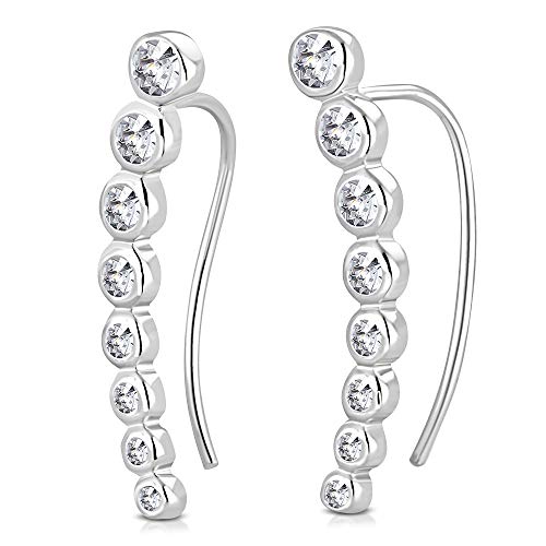 My Daily Styles 925 Sterling Silver Rhodium Plated Crawler Graduating CZ Earrings