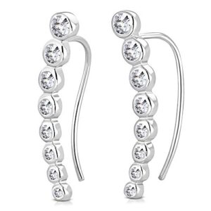 My Daily Styles 925 Sterling Silver Rhodium Plated Crawler Graduating CZ Earrings