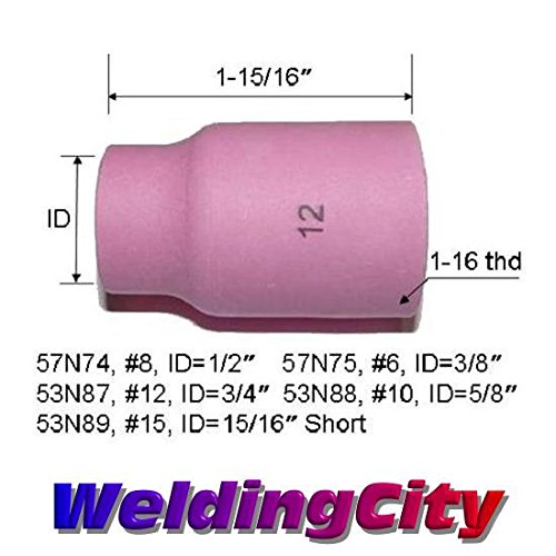 WeldingCity 2-pk LARGE Gas Lens Ceramic Cup 53N87 (#12, 3/4") for TIG Welding Torch 9/17/18/20/25/26 Series in Lincoln Miller ESAB Weldcraft CK Everlast