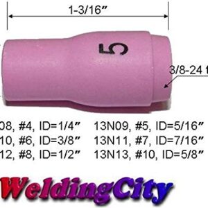 WeldingCity 5-pk Ceramic Cup 13N09 (#5, 5/16" Bore, Alumina) for Regular Setup in TIG Welding Torch 9, 20 and 25 Series