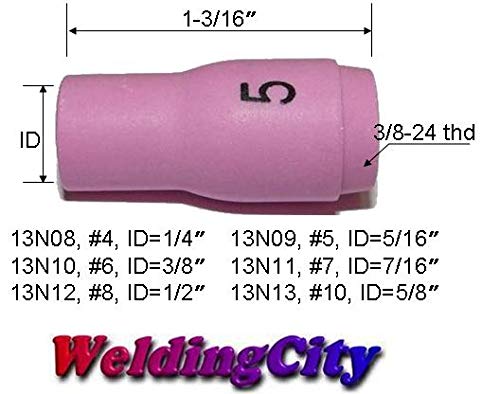 WeldingCity 5-pk Ceramic Cup 13N09 (#5, 5/16" Bore, Alumina) for Regular Setup in TIG Welding Torch 9, 20 and 25 Series