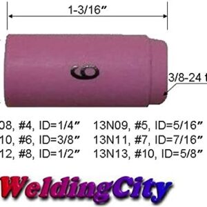 WeldingCity 10-pk Alumina Ceramic Cup 13N10 (#6, 3/8") for TIG Welding Torch 9, 20 and 25 Series from Weldcraft Lincoln Miller ESAB CK