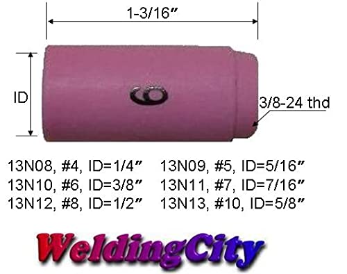 WeldingCity 10-pk Alumina Ceramic Cup 13N10 (#6, 3/8") for TIG Welding Torch 9, 20 and 25 Series from Weldcraft Lincoln Miller ESAB CK