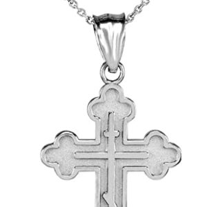 Religious Jewelry .925 Sterling Silver Russian Eastern Orthodox Cross Crucifix Bottonee Cross Matte Finish Pendant Necklace - 16"