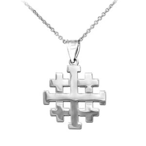 Religious Jewelry Polished Finish 925 Sterling Silver Crusaders Jerusalem Cross Pendant Necklace, 18"