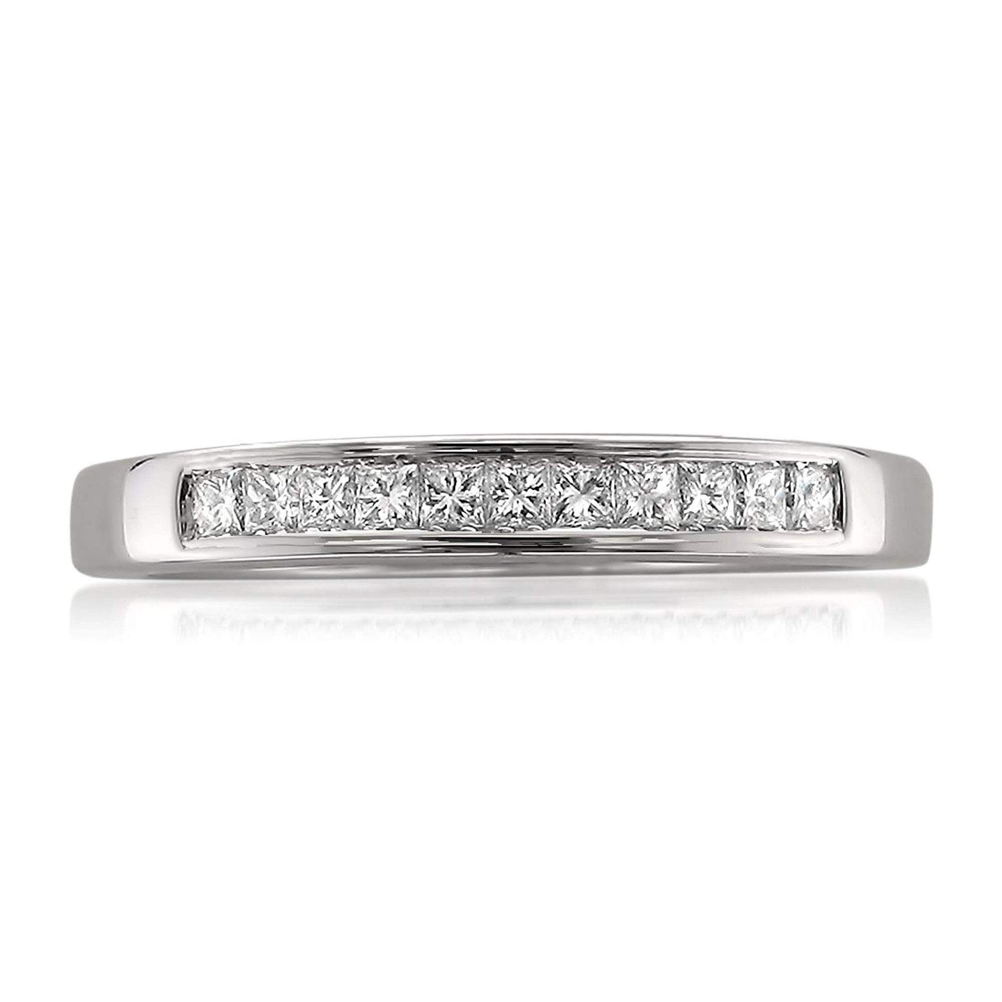 Beyond Brilliance 1/4 Carat Diamond, Channel-Set 14K White Gold Princess Cut Diamond 11-stone Bridal Wedding Band Ring (J-K, SI1-SI2)