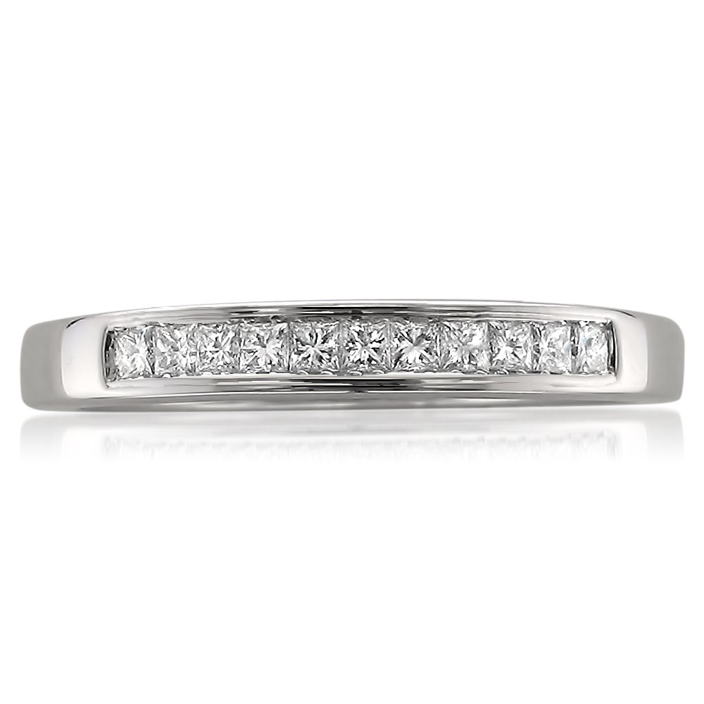 Beyond Brilliance 1/4 Carat Diamond, Channel-Set 14K White Gold Princess Cut Diamond 11-stone Bridal Wedding Band Ring (J-K, SI1-SI2)