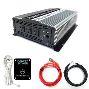 gowise power 2000w pure sine wave power inverter 12v dc to 120v ac with 3 ac outlets + 1 5v usb port, remote switch and 2 battery cables (4000w peak) ps1003, 2021 version, grey