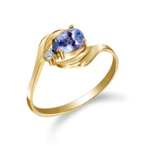 galaxy gold gg 14k solid yellow gold ring with natural diamond and pear-shaped tanzanite - size 11