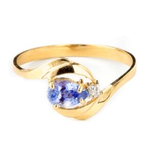 Galaxy Gold GG 14k Solid Yellow Gold Ring with Natural Diamond and Pear-shaped Tanzanite - Size 11