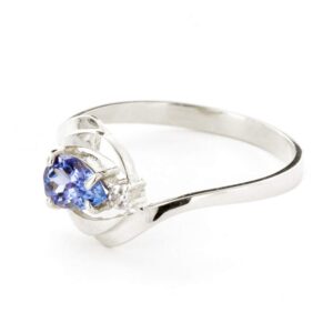 Galaxy Gold GG 14k Solid White Gold Ring with Natural Diamond and Pear-shaped Tanzanite - Size 8