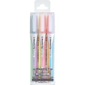 kokuyo beetle tip dual color highlighter, fluorescent markers, soft colors set, japan import (pm-l313-3s)