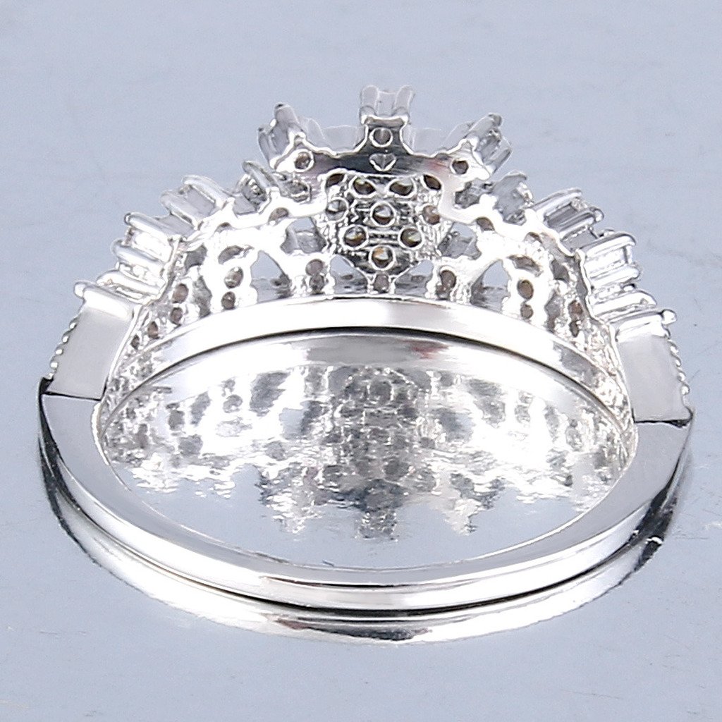 EleQueen Women's Silver-Tone Pave CZ Love Heart Princess Wedding Crown Tiara Ring Clear